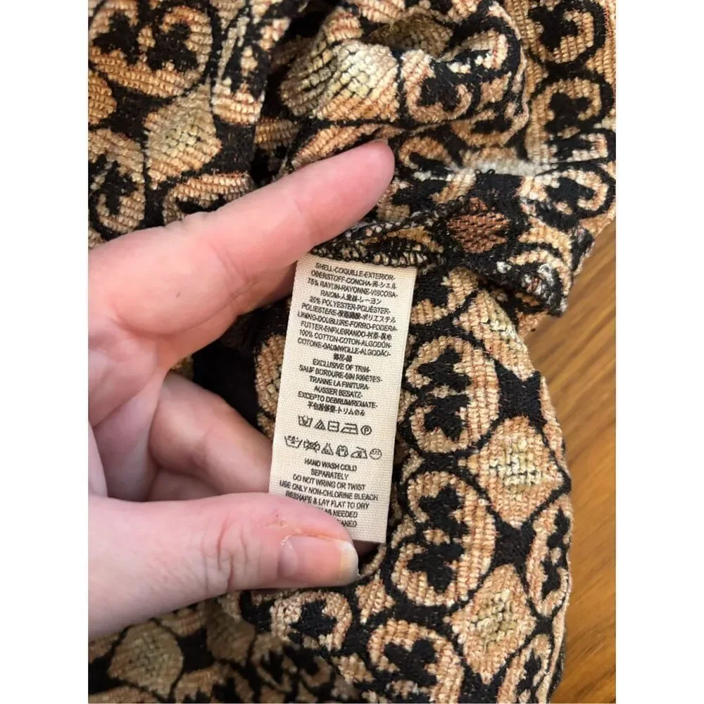 Free People Black Gold Tapestry Sleeveless Mini Dress Pockets Size 8